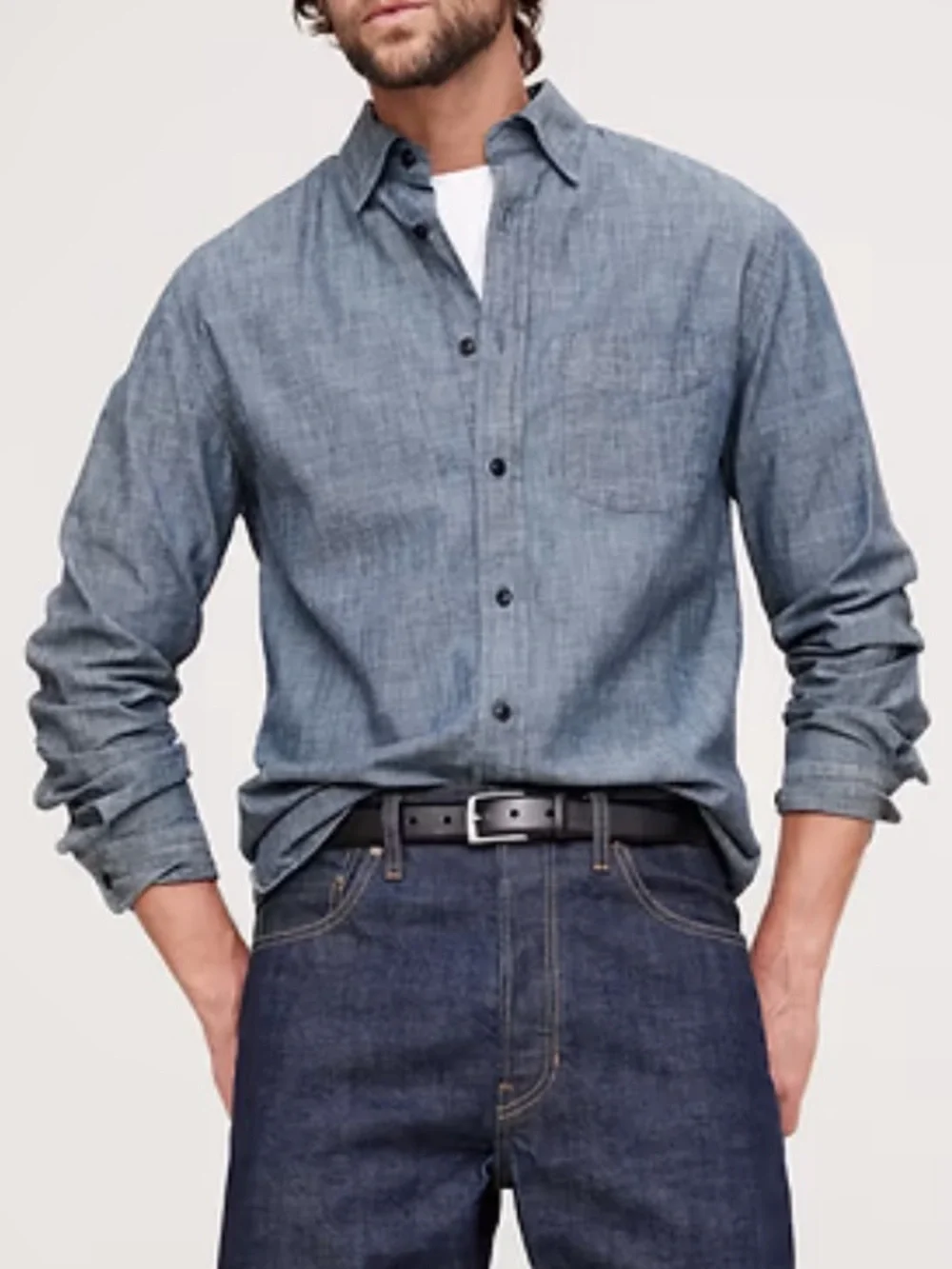 Banana Republic Chambray Long Sleeve Button Down Shirt Blue Standard Fit NWT-S